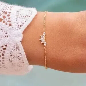 Exquisite 925 Sterling Silver Gold Marquise Zircon Bracelet